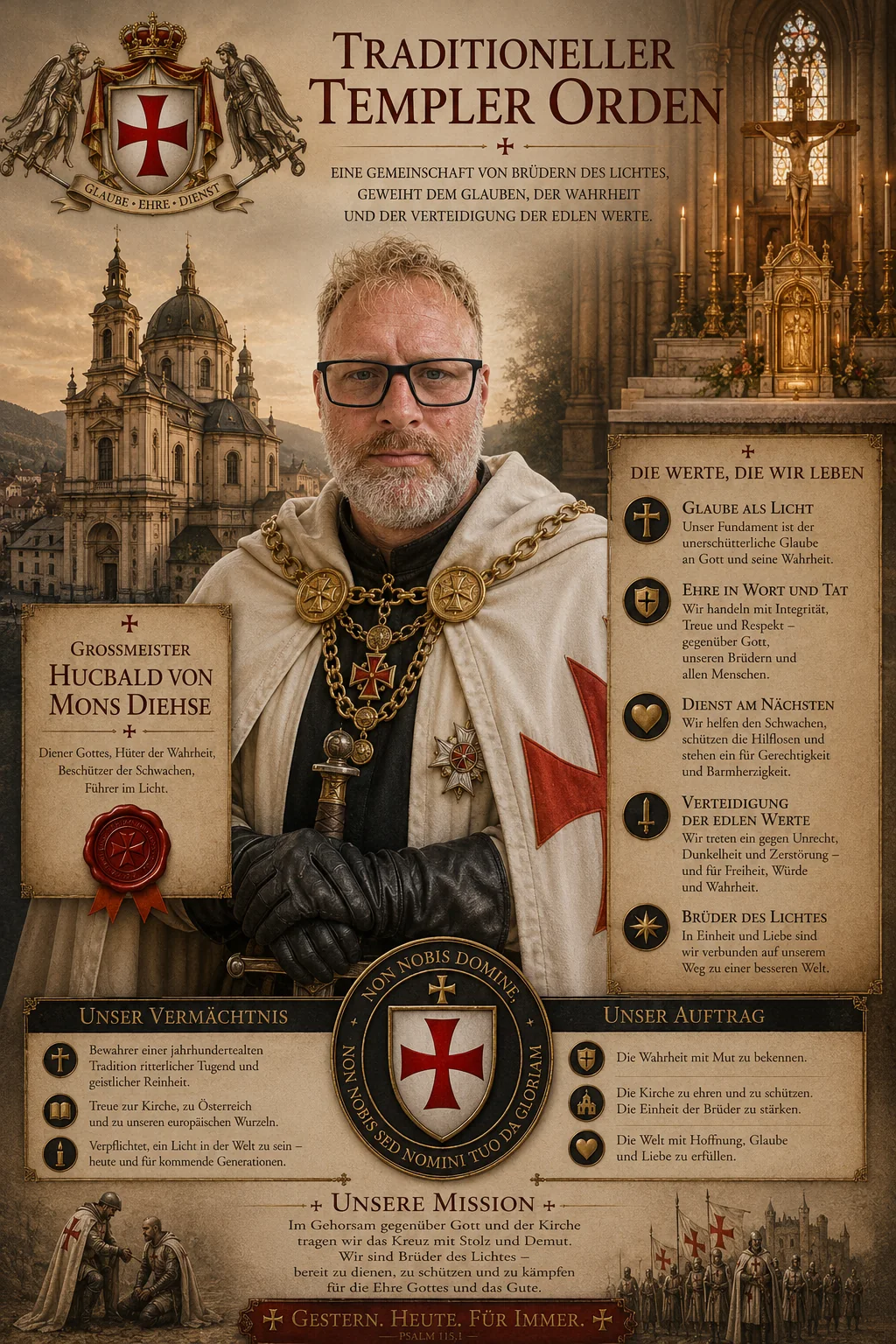 Großmeister Hucbald von Mons Diehse im Ornat des Traditionellen Templer Ordens